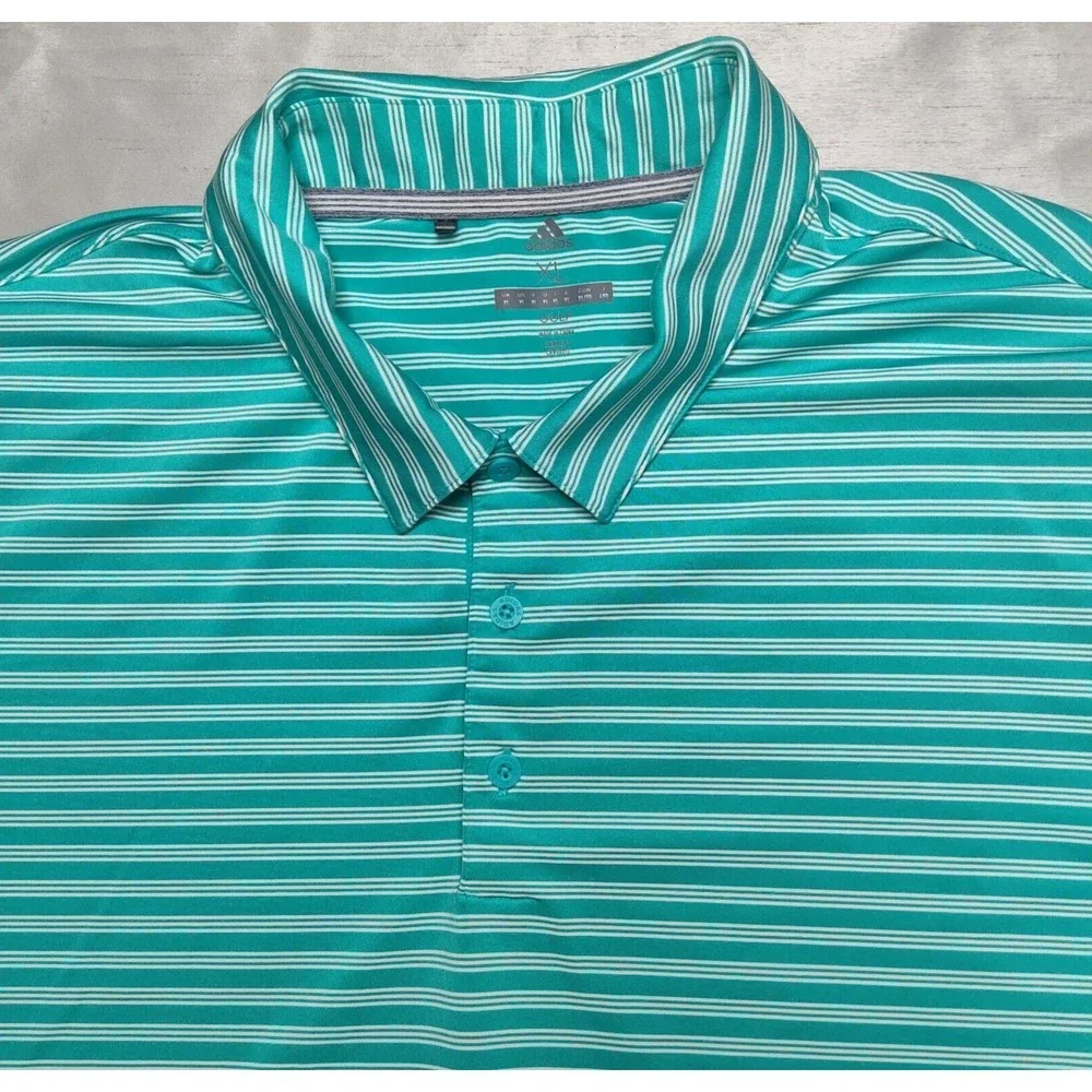 ADIDAS‎ GOLF Men Size XL Aqua Striped Short Sleeve Polo Shirt